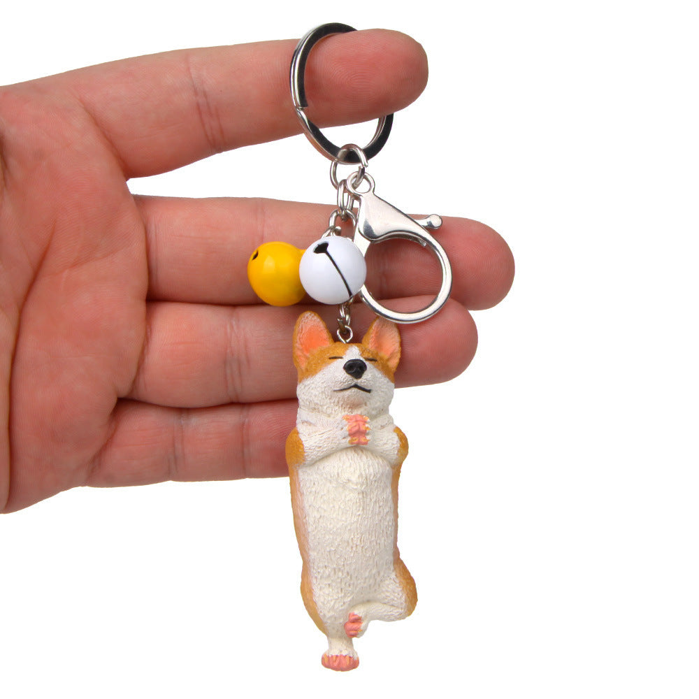 Yoga Dog Independent Corgi Bell Keychain, PVC Resin Climbing Dog Pendant