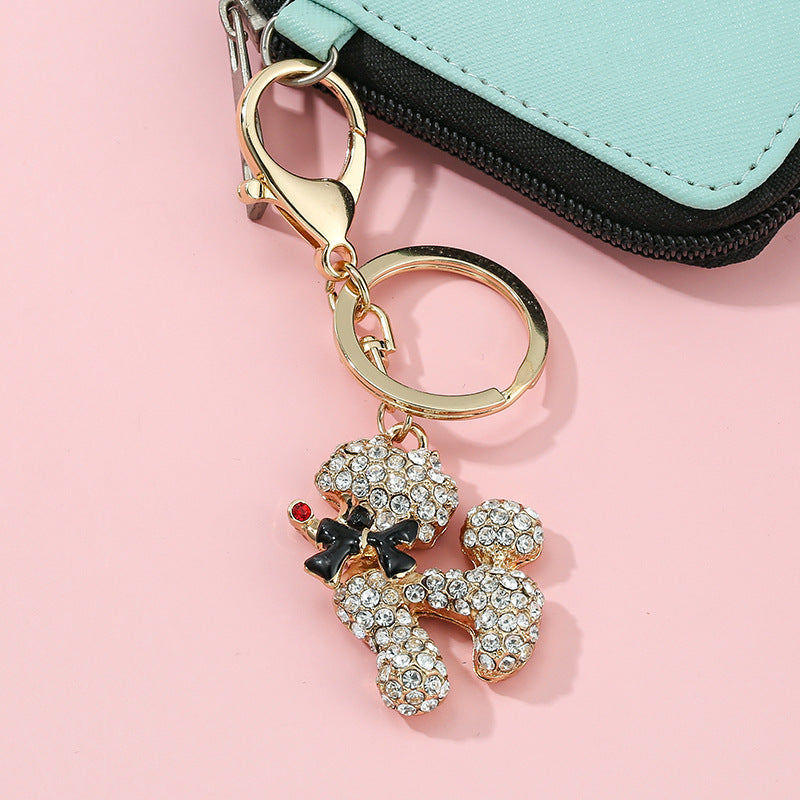 Popular Diamond Rhinestone Dog Keychain, Golden Pet Luxury Key Ring