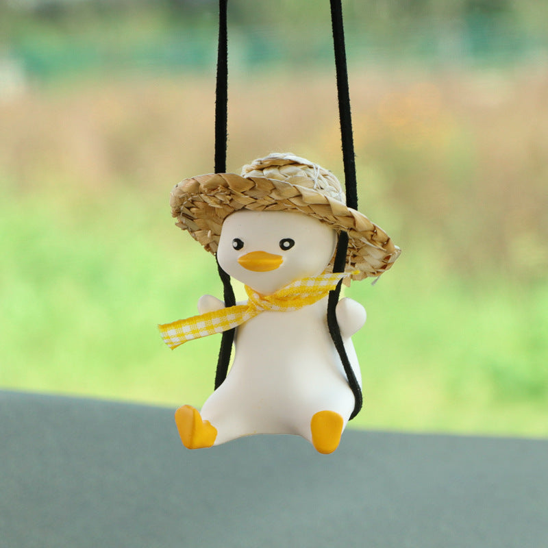 Charming Ride: Cute Anime Little Duck Swing Rearview Mirror Ornament (Resin, Multiple Styles).