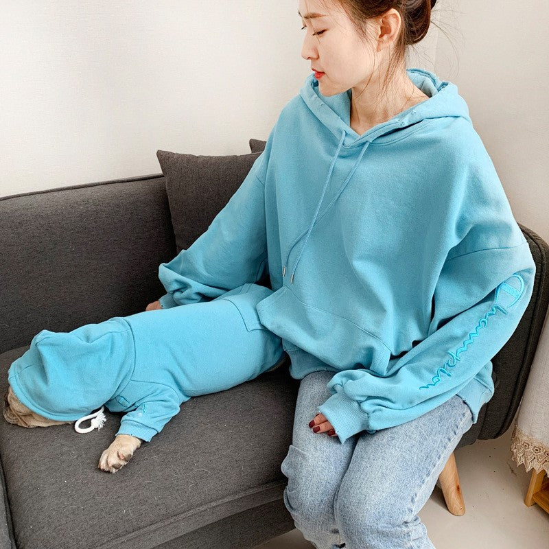 Tide Brand Plus Velvet Parent–Child Dog Costume, Three-Person Matching Outfit (Male Style)