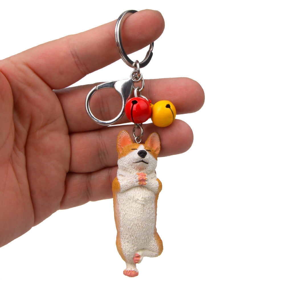 Yoga Dog Independent Corgi Bell Keychain, PVC Resin Climbing Dog Pendant