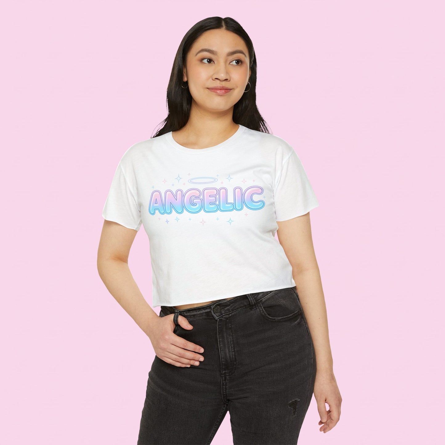 Angelic Crop Top | Pastel Halo Festival Tee for Women