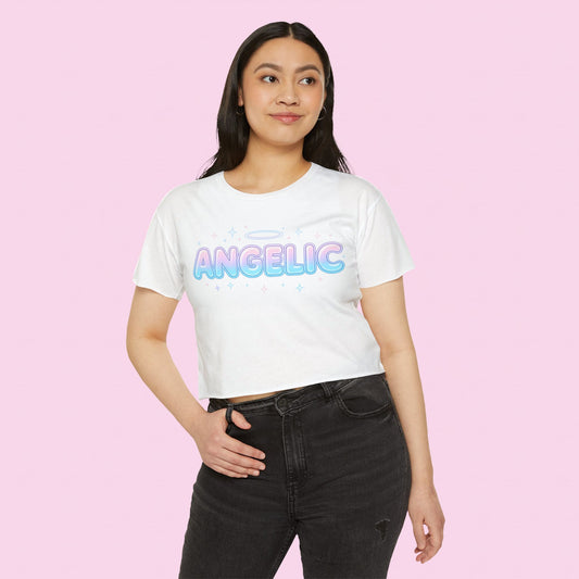 Angelic Crop Top | Pastel Halo Festival Tee for Women