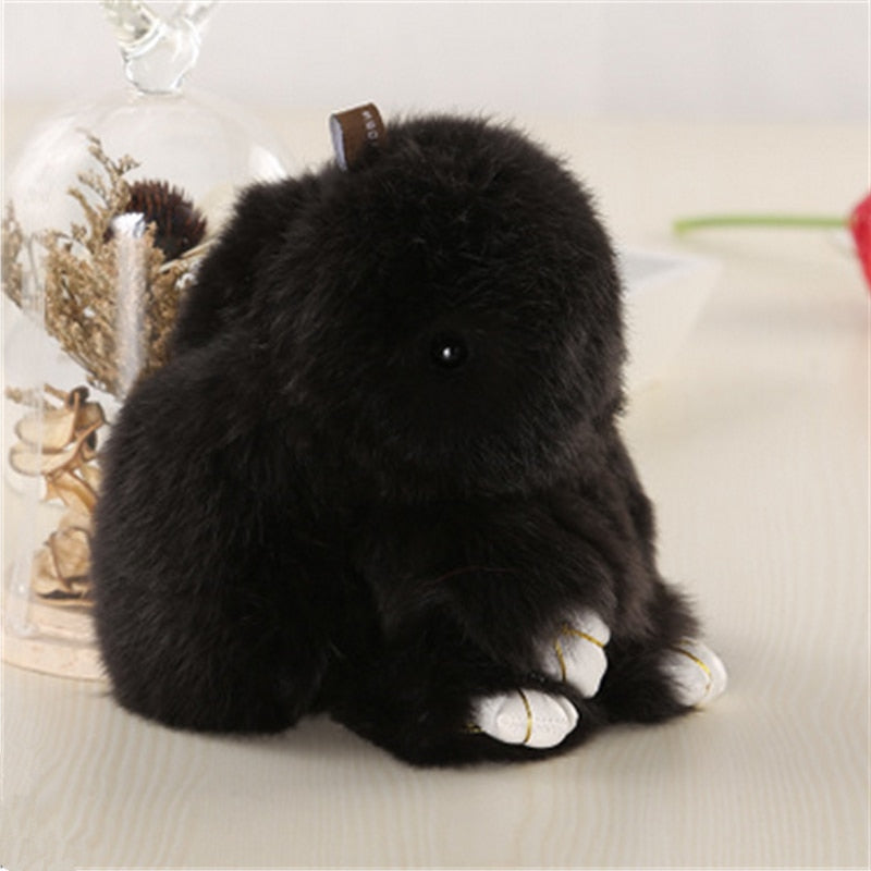 15cm Cute Plush Bunny Keychain, Genuine Rex Rabbit Fur Pom Pom Bag Charm