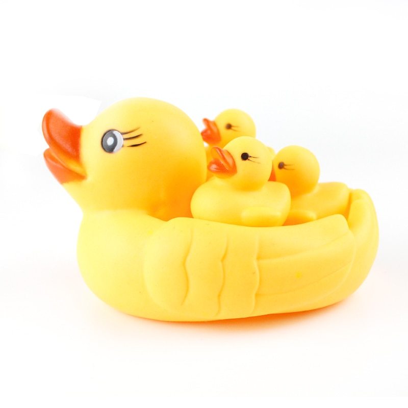 Baby Little Yellow Duck Toy Set – Mother Duck & 3 Baby Ducks (Soft Vinyl Bath & Grasping Toy)