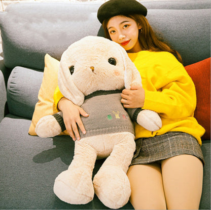 Cute Bunny Doll Wearing a Vest Sweater, Lop-Eared Rabbit Plush Toy
