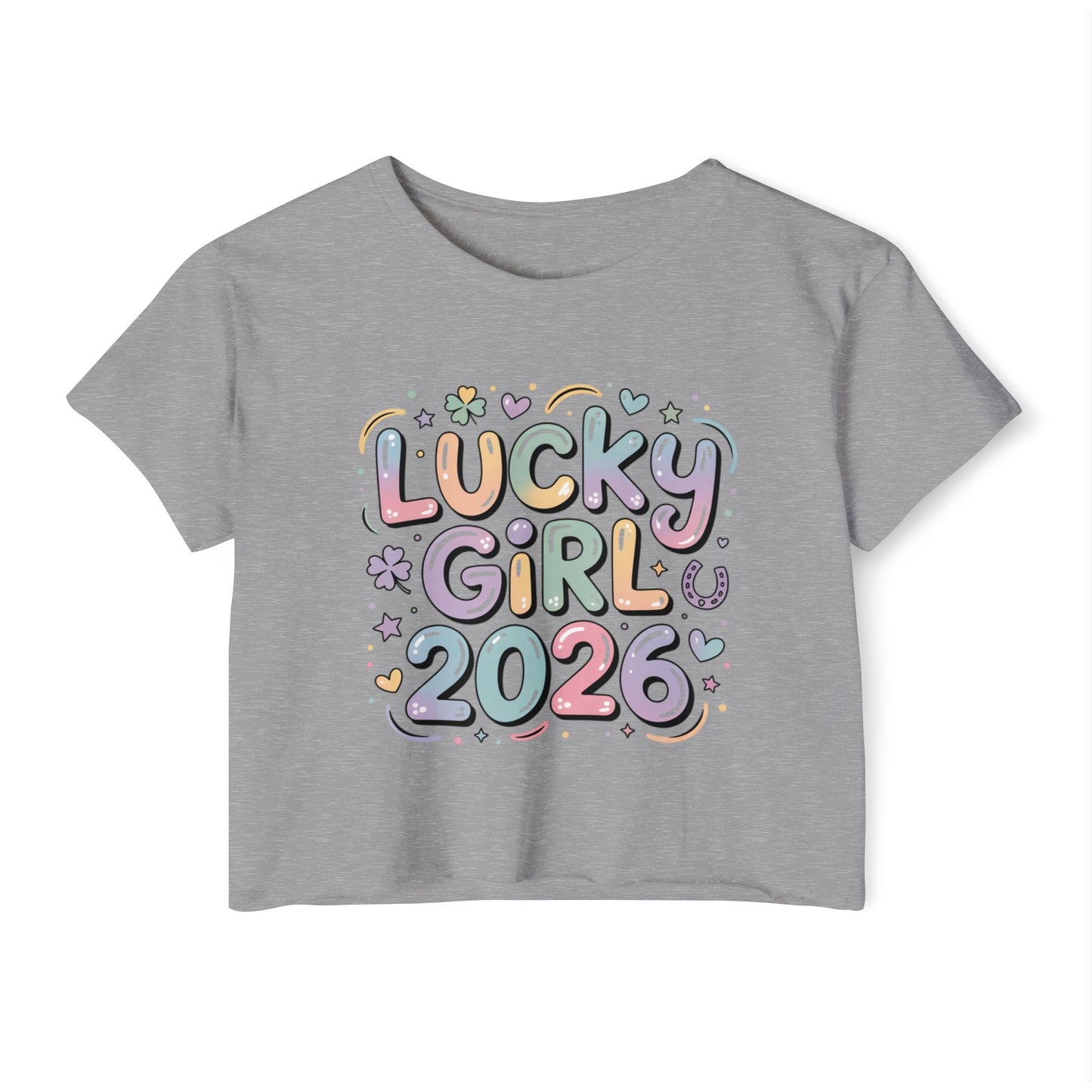 Lucky Girl 2026 Crop Top | Cute Pastel Festival Tee