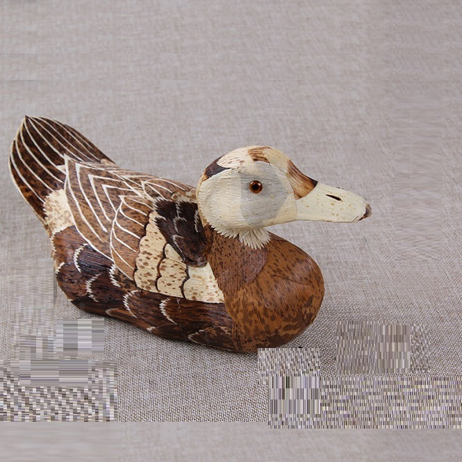 Vintage Elegance: Pure Handmade Bamboo Shell Mandarin Duck Tea Pet Ornament.