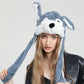 Cute Animal Moving Ear Hat, Plush Panda, Dog, Frog & Bunny Earflap Cosplay Hat for Women