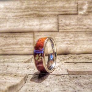 Titanium Dog Paw Print Ring with Opal & Koa Wood, Scratch-Resistant Comfort-Fit Band (Unisex)