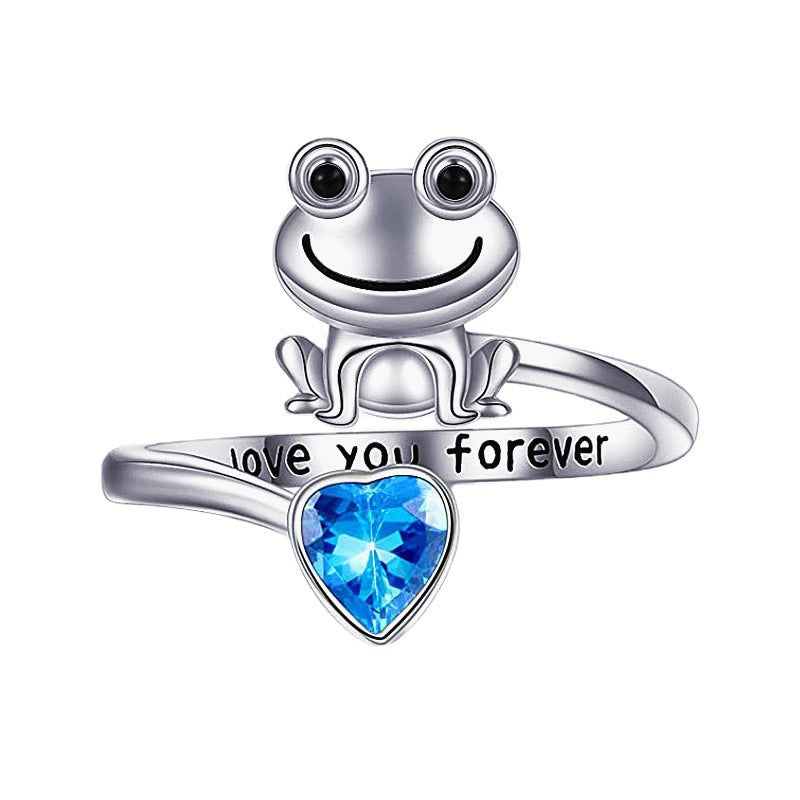 Vibrant Style: Adjustable Fashion Alloy Frog Ring with Zircon Inlay (Green or Blue).