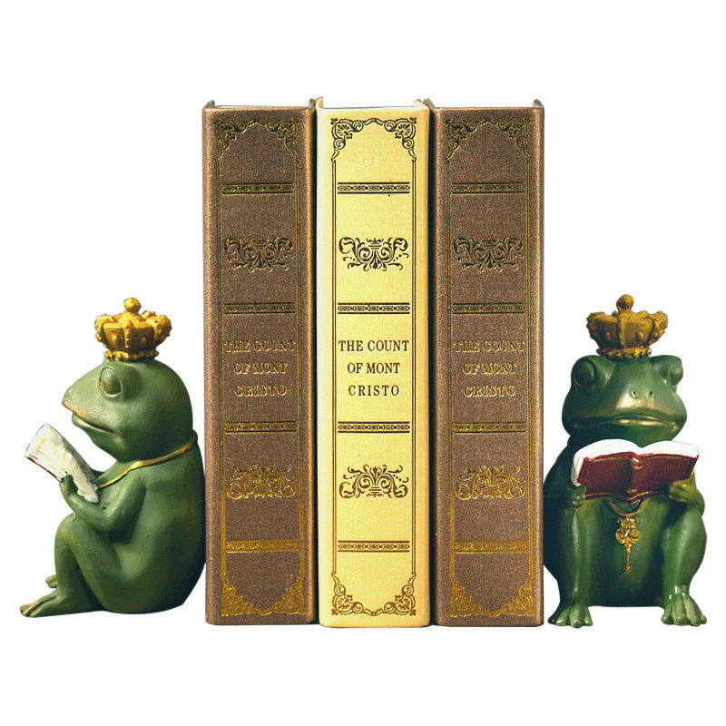Studious Companions: Cute Frog Book Leaning Desktop Ornaments (Resin).