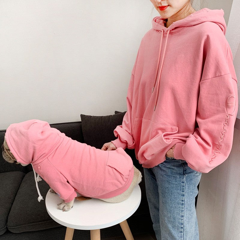 Tide Brand Plus Velvet Parent–Child Dog Costume, Three-Person Matching Outfit (Male Style)