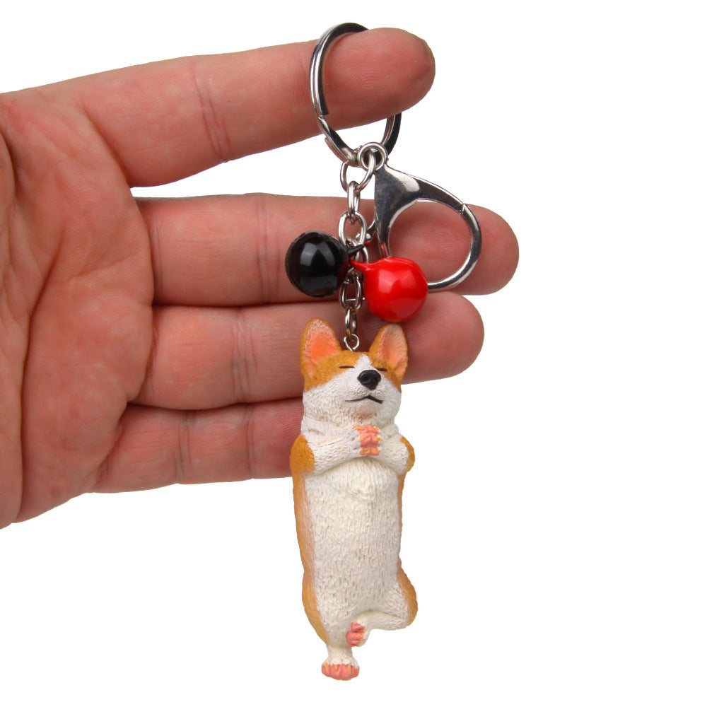 Yoga Dog Independent Corgi Bell Keychain, PVC Resin Climbing Dog Pendant