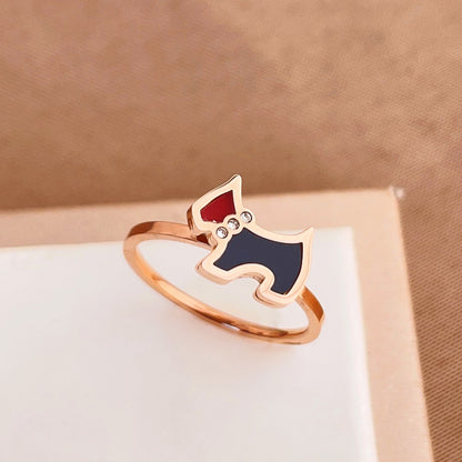 French-Inspired Personalized Dog Ring, Retro Titanium Steel Women’s Jewelry (Rose Gold)