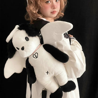 Heavenly Hugs: Angel Dog Plush Doll Backpack (Soft Imitation Rabbit Hair, Zipper Closure).