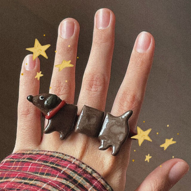 Dachshund Dog Ring, Handmade Ceramic Pet-Themed Jewelry