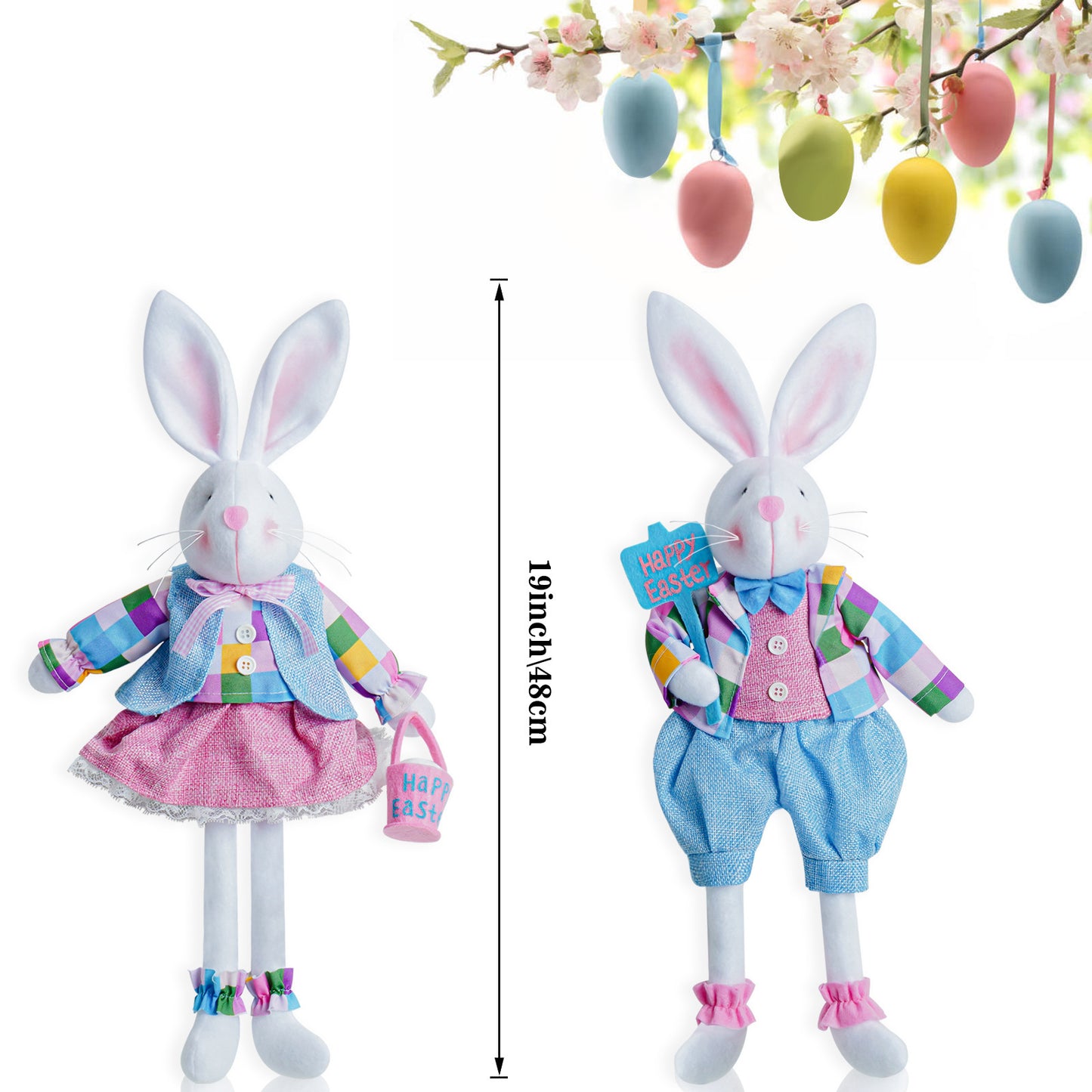 Easter Bunny Doll, Cute Cloth Bunny Ornament for Easter Party Decoration