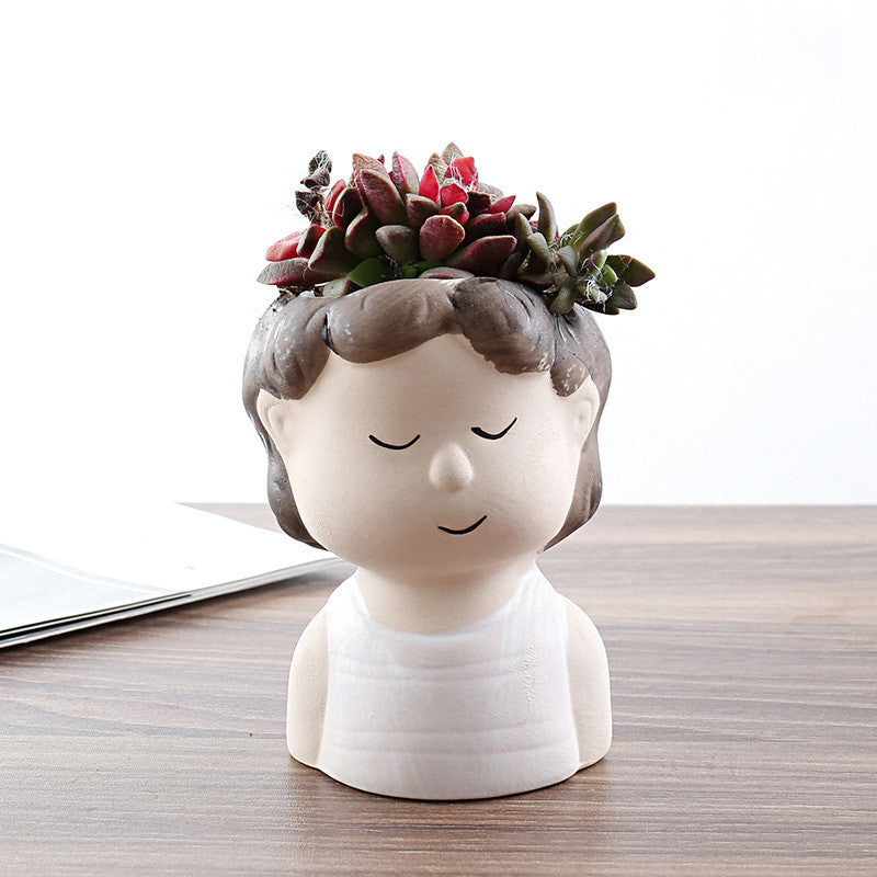 White Ceramic Animal Ornament with Tray, Dog, Cat & Hippo Decorative Planter (Small)