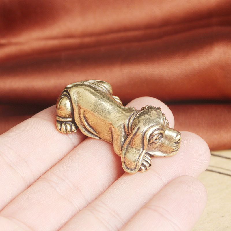 Pure Brass Zodiac Dog Desk Ornament, Lost-Wax Cast Tea Pet & Office Decoration
