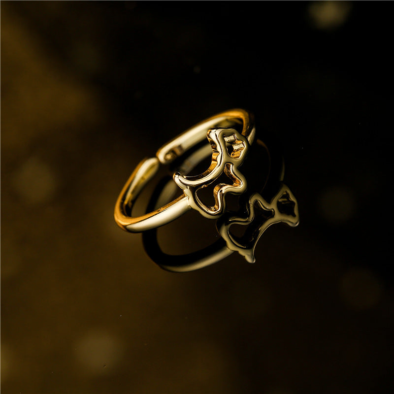 18K Gold-Plated Cute Dog Shape Ring, European & American Style Women’s Copper Ring