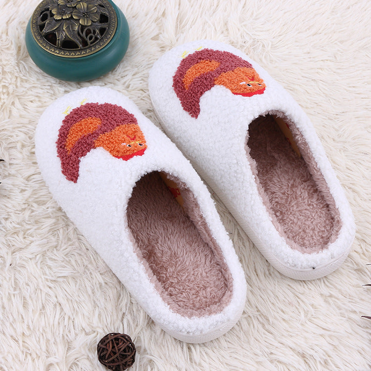 Chicken Printed Plush Slippers, Warm Cotton Indoor Shoes with Soft Bottom for Adults
