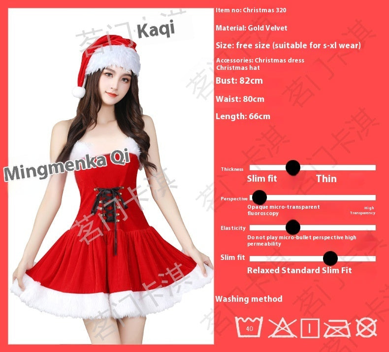 Christmas Bunny Cosplay Uniform, Gold Velvet Women’s Costume Set (Free Size)