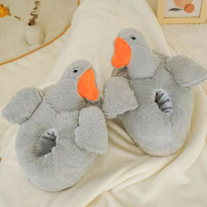Duck Fluffy Women’s Slippers – Thick Bottom Outdoor Thermal Cotton Plush Slippers