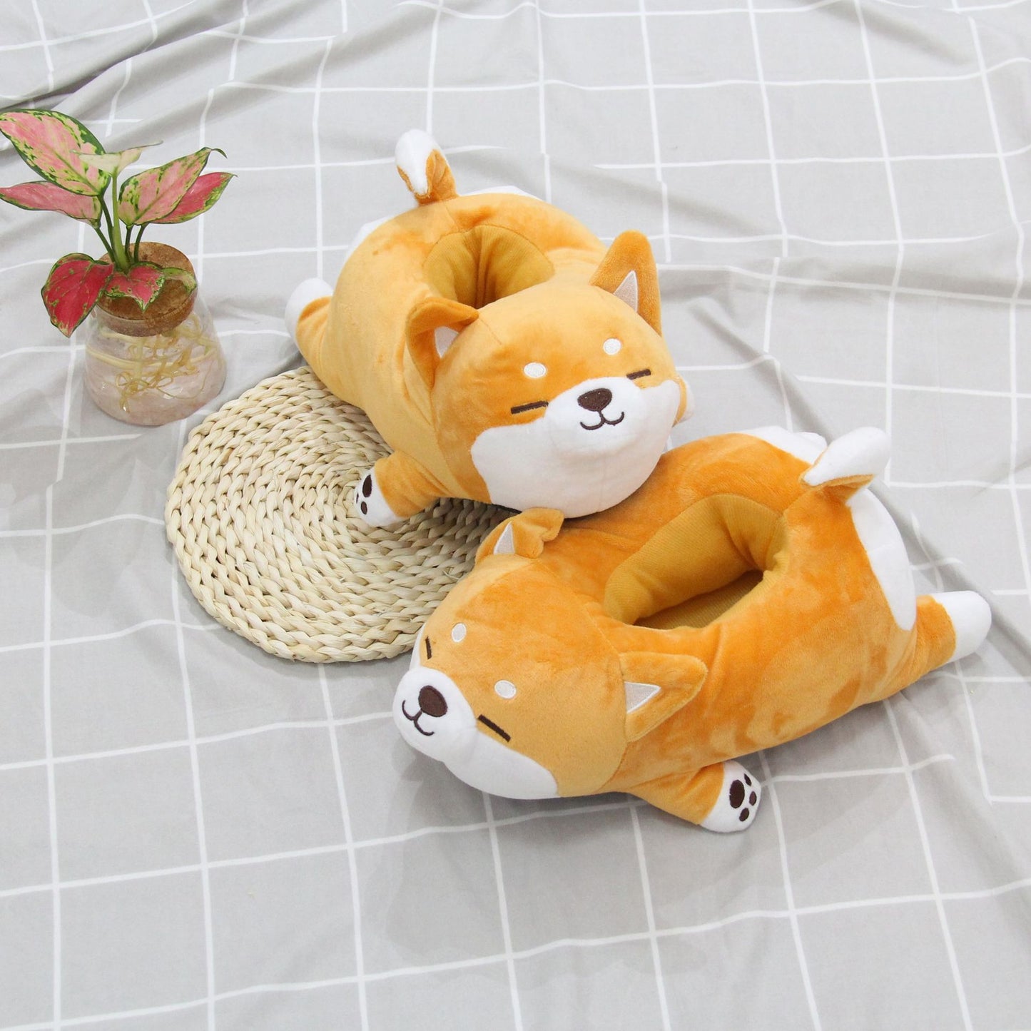 Cute Soft Adorable Corgi Shiba Inu Dog Slippers, Animal Plush Indoor Footwear