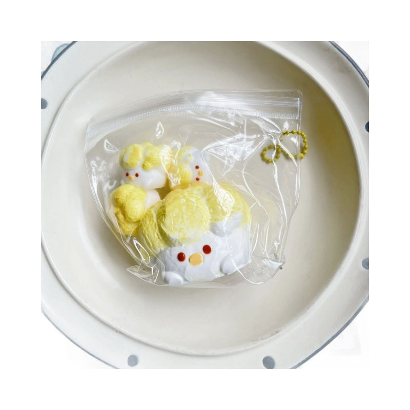 Satisfying Squish: Popcorn Chicken Slow Rebound Squeezing Toy Set (One Large, Three Small, Edible Silicone).