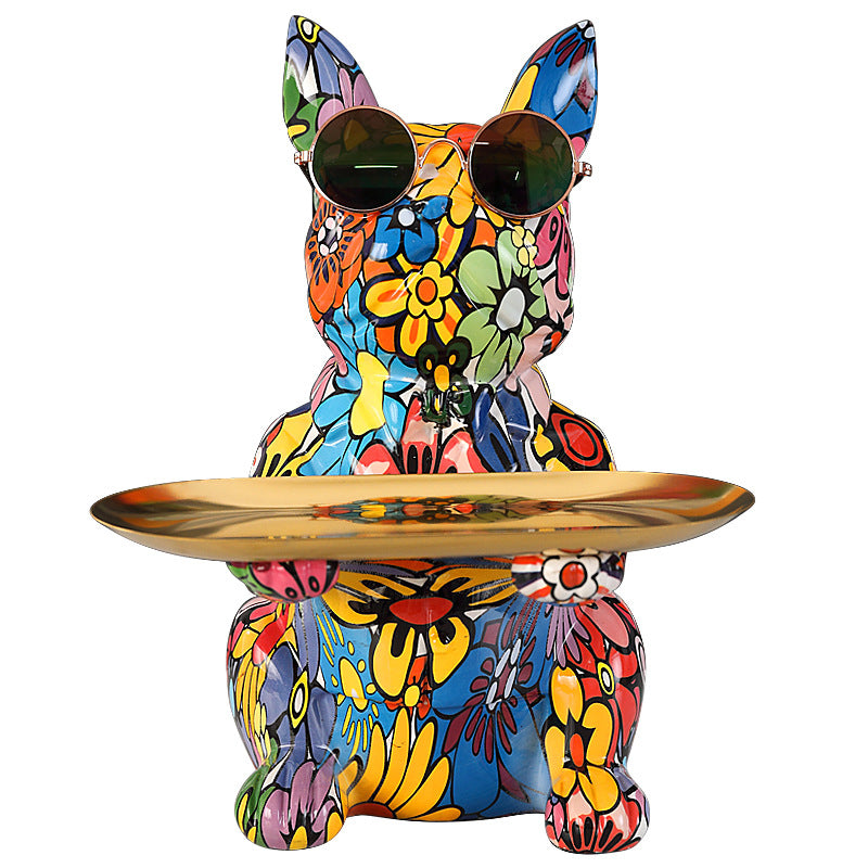 French Bulldog Resin Desktop Ornament, Personality Pattern Storage Tray for Home, Bar & Halloween Decor