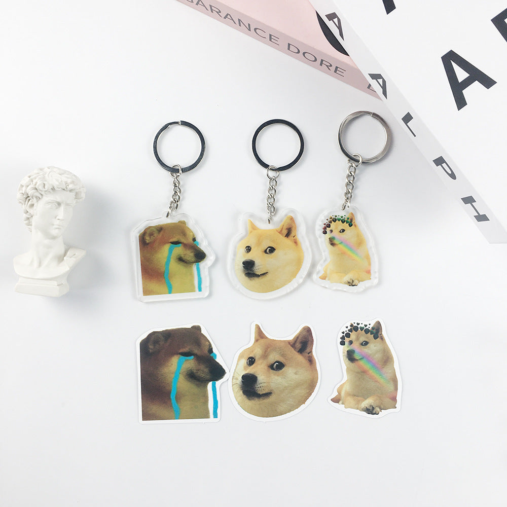 Cartoon Crying Dog Acrylic Keychain, Transparent Zodiac Series Pendant