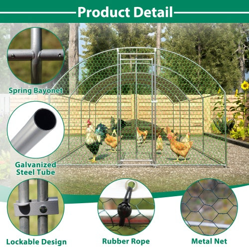 Maximal Security: Extra Large Metal Chicken Coop/Run ($\mathbf{26}$ ft Long) with Half-Roof and Waterproof Design (Silver).