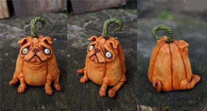 Pumpkin Dog Doll Ornament, Christmas Resin Animal Craft for Home Decoration