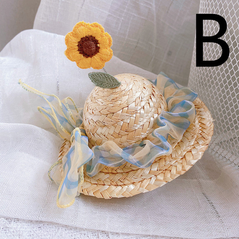 Pet Cute Knitted Straw Flower Hat, Cat & Dog Photography Prop Sun Hat
