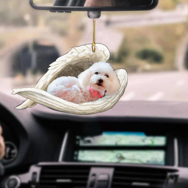 Sleeping Angel Dog Car Pendant, Cute Acrylic Hanging Ornament for Cars, Doors & Home Décor