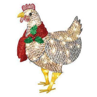 Festive Feathered Friends: Light-Up Chicken Christmas Scarf Garden Ornaments (Acrylic, Pastoral Style).