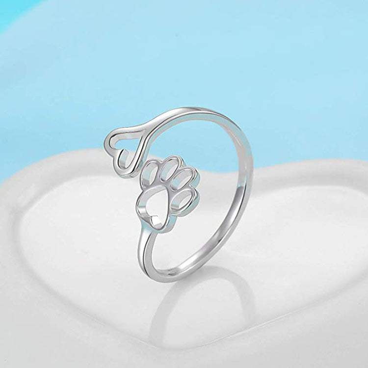 Dog Footprint Love Heart Hollow Ring, European & American Style Electroplated Copper Ring
