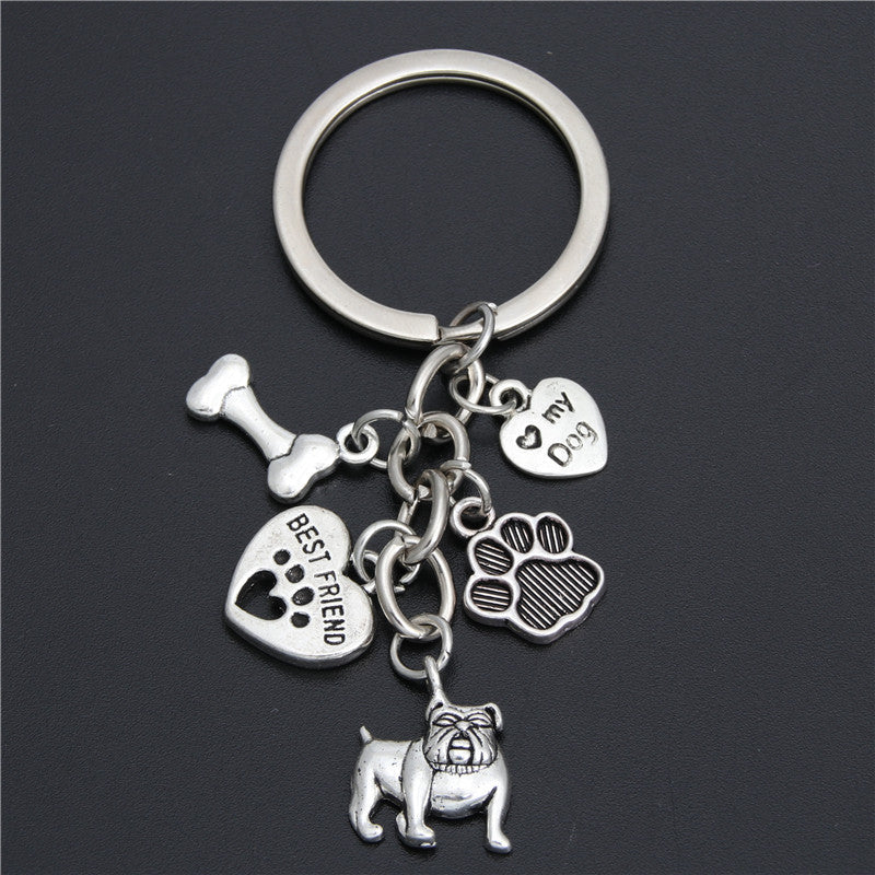 Small Animal Pet Dog Heart Keychain, Zinc Alloy Rope Pendant Accessory