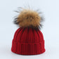 Parent–Child Thermal Knit Hat Set, Winter Raccoon Fur Pom Beanie for Kids & Adults