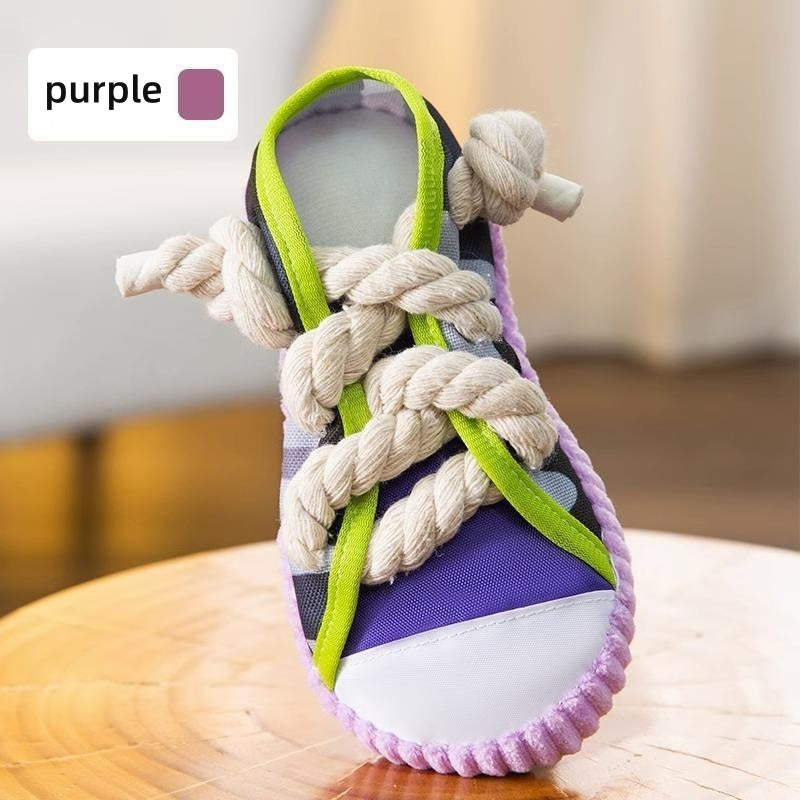Dog Toys Shoes, Pet Cotton Rope Slippers with Sound, Teeth Cleaning & Built-in BB Airbag Ball