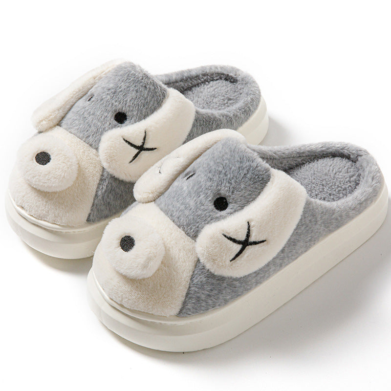Cute Cartoon Dog Plush Slippers, Winter Warm Non-slip Indoor Thick Bottom House Shoes