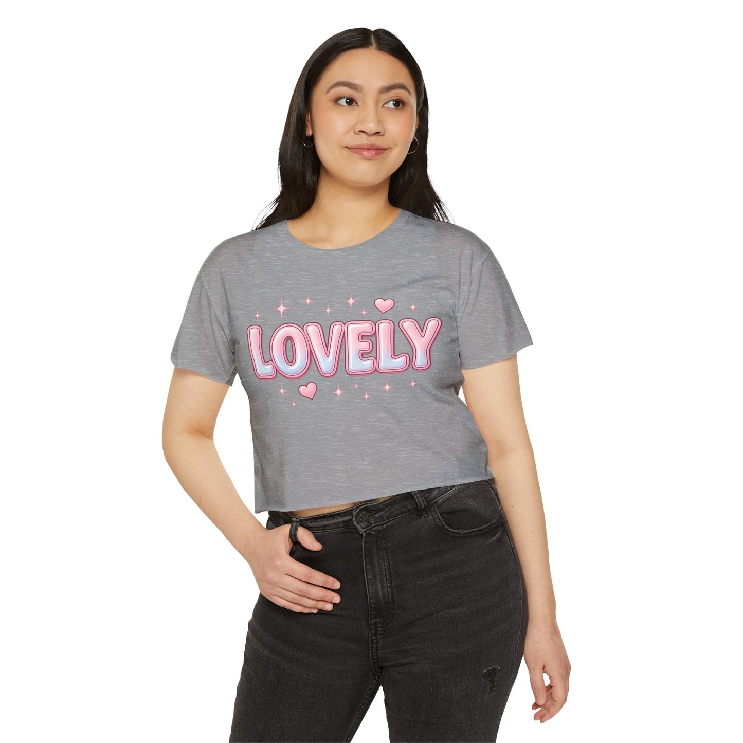 Lovely Crop Top | Cute Pink 'LOVELY' Graphic Festival Tee for Women