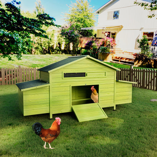 11.12 ft² Large Wooden Chicken Coop, Outdoor Hen House with 2 Free-Range Doors, 2 Nesting Boxes, Perch & Ventilation System (Green)