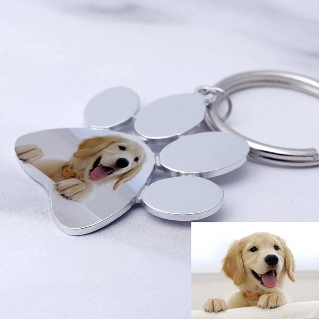 Custom Pet Photo Keychain, Personalized Dog & Cat Picture Keyring with Bodhi Chain