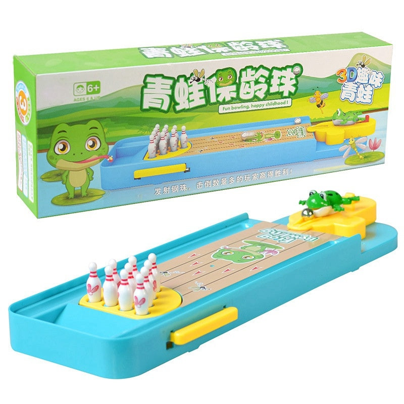 Kids' Fun: Mini Frog Bowling Educational Game for Cognitive Development.
