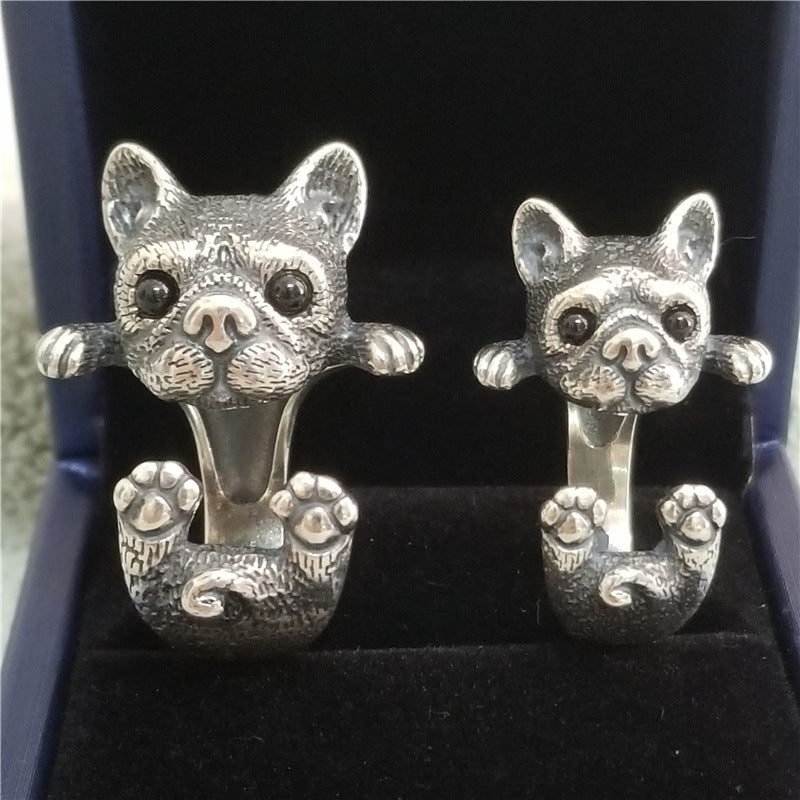 Dog Shaped Ring, Retro Alloy Animal Ring with Precious Stone Inlay