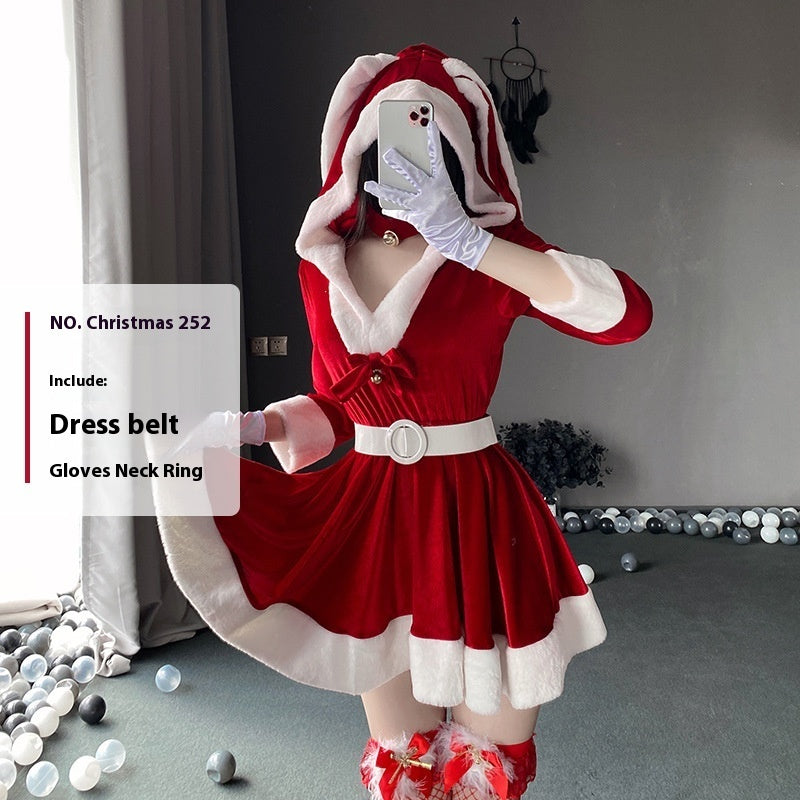 Christmas Bunny Cosplay Uniform, Gold Velvet Women’s Costume Set (Free Size)