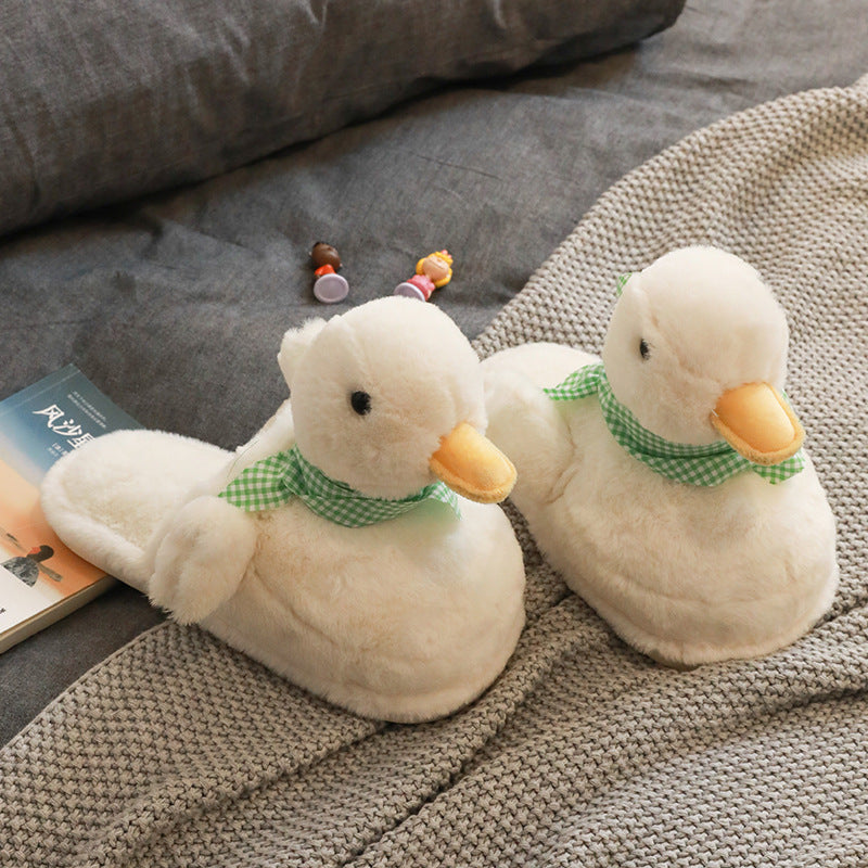 Cozy Charm: Scarf Duck Cute Cartoon Cotton Slippers for Women (Artificial Wool Lined).