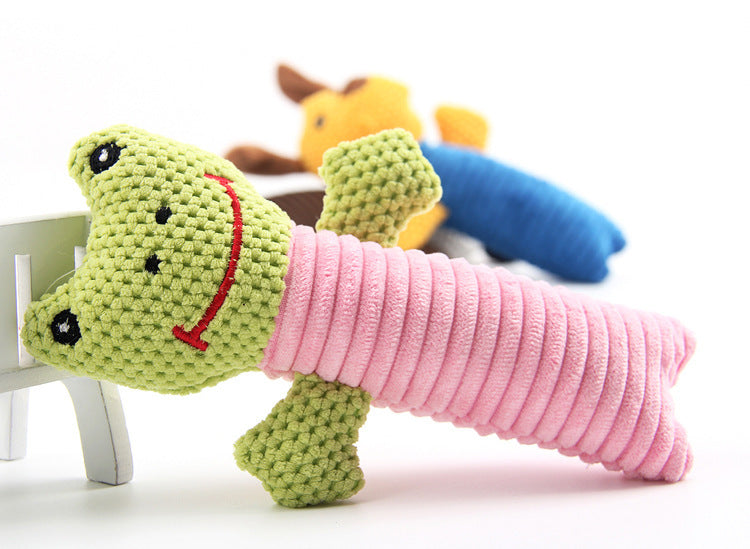 Squeaky Snuggles: Soft Plush Sound Dog Toys (Puppy, Calf, or Frog Styles).